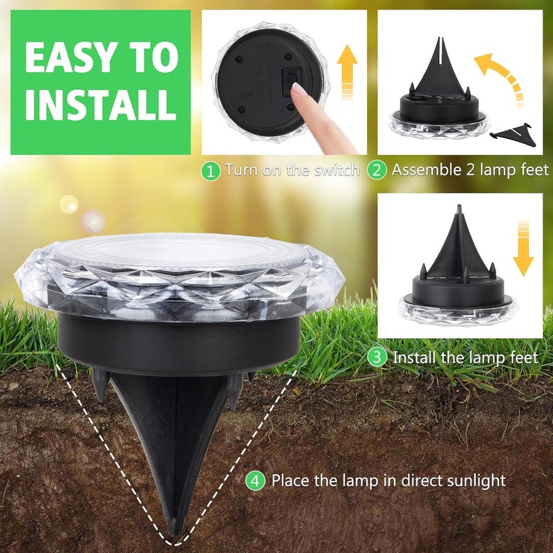 echosari Solar Ground Lights 6 Pack, Upgraded Solar Garden Lights Auto ON/Off Landscape Lighting Outdoor In-Ground Lights Waterproof Long Lasting for Pathway Walkway Patio (Warm White) - Image 5
